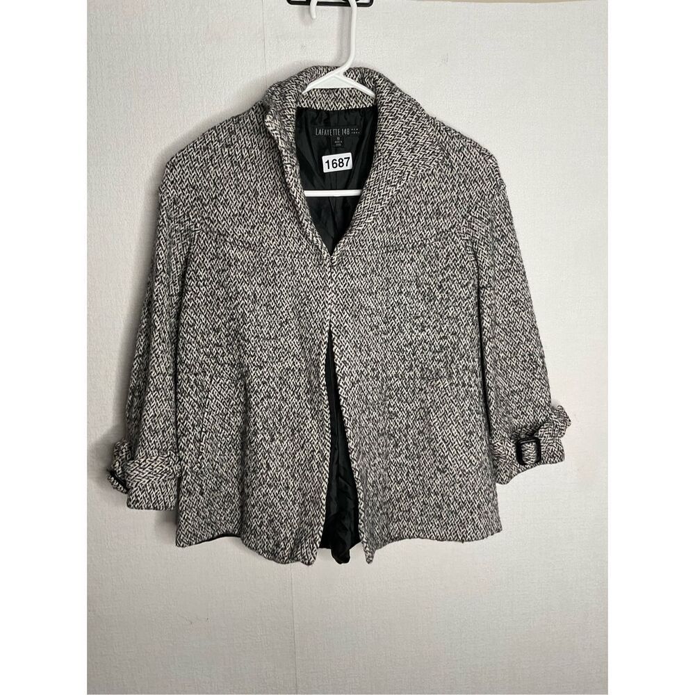 LAFAYETTE148 Jacket Top Coat Womens 10 Cotton Wool Salt Pepper Lined Two Pockets